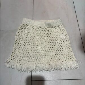 White fox swim cover up Cream Crochet mini Skirt